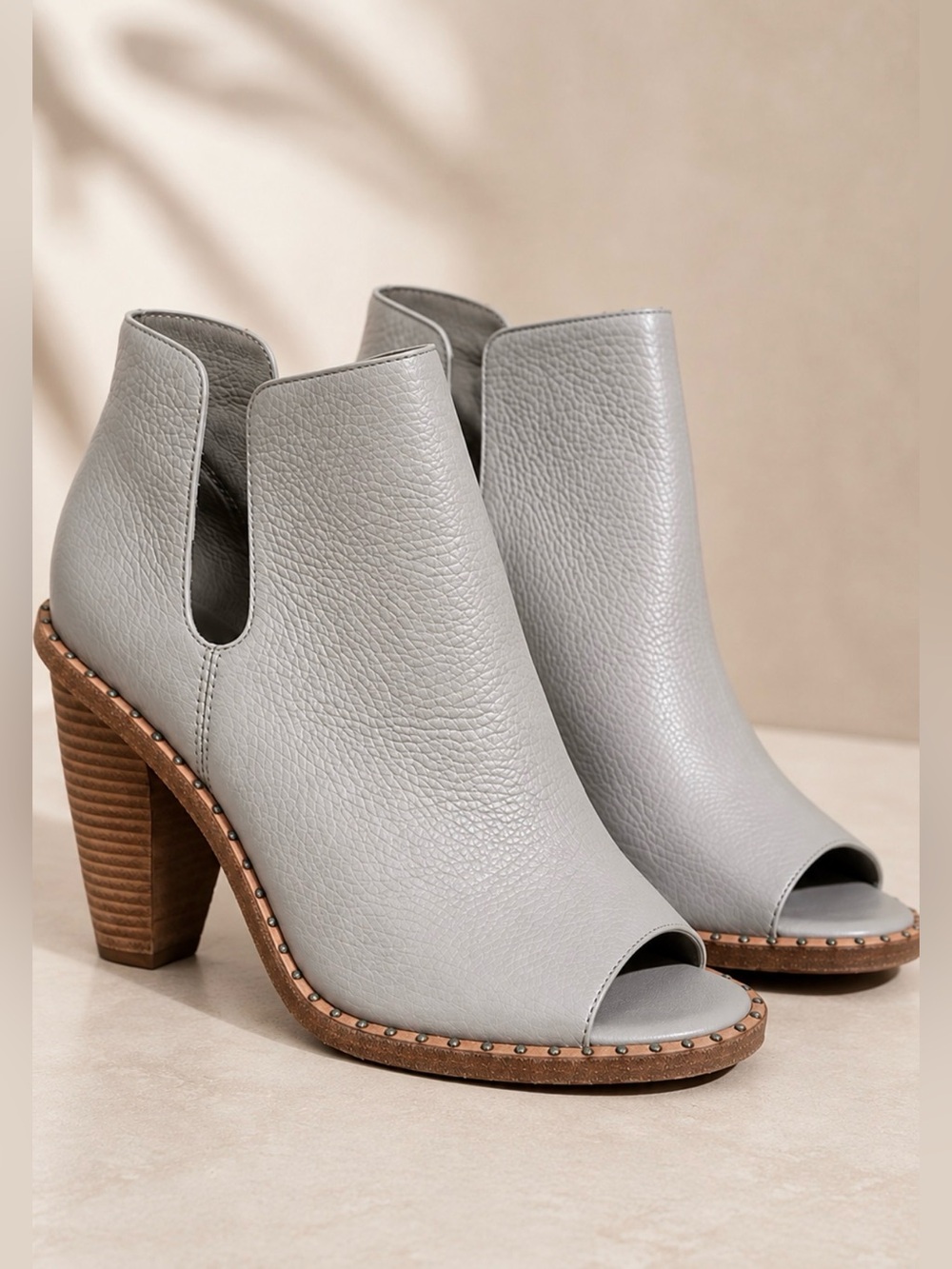 Vince Camuto “John Camuto” Gray Leather Peep Toe Booties